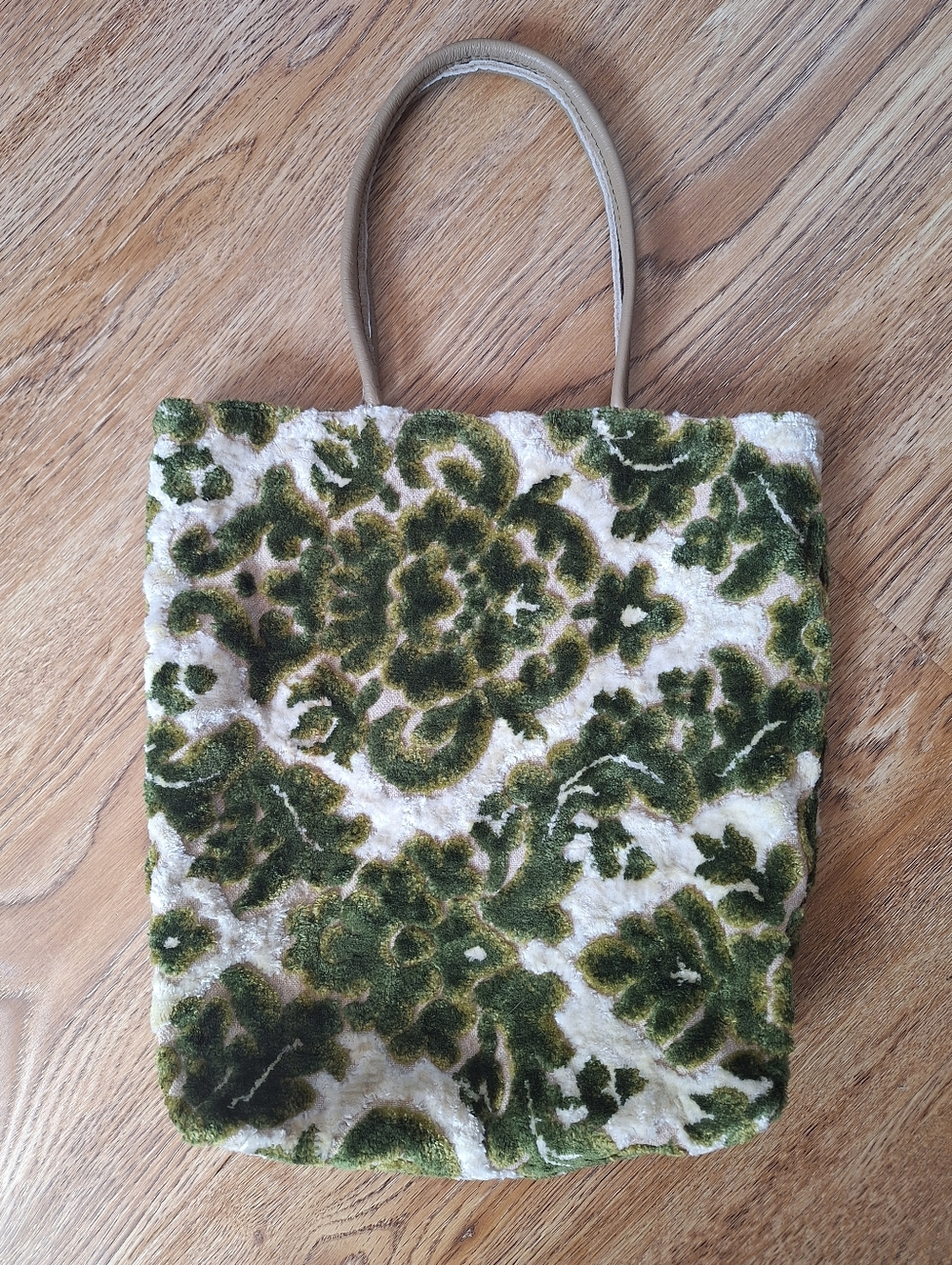 Handmade Vintage Tapestry Bag With Leather Handles.